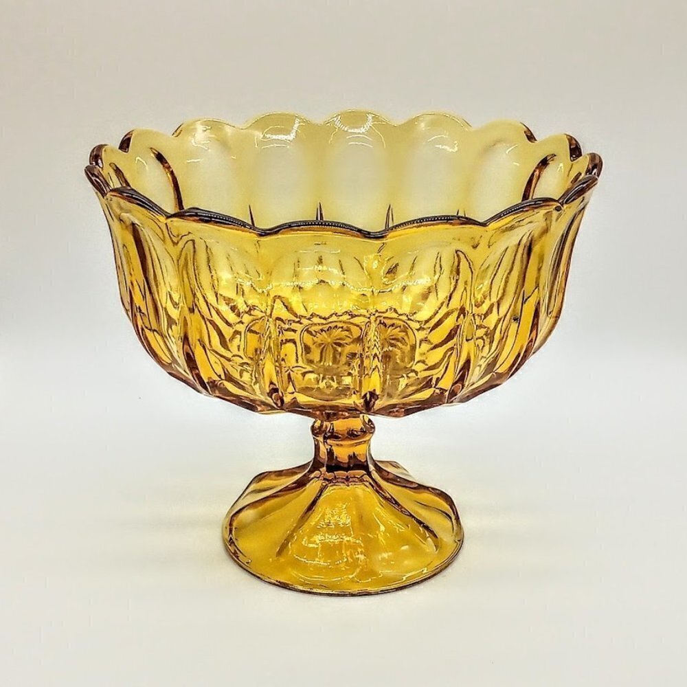 Vintage Anchor Hocking Fairfield Amber Large Glass Pedestal Compote Bowl
